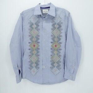Tommy Bahama Denim Shirt Mens Large‎ Blue Embroidered Vacation Resortwear